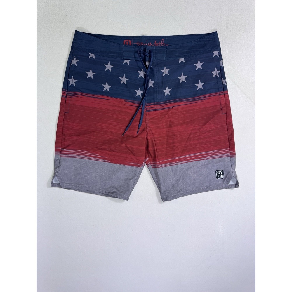 Travis Mathew Board Shorts Men's 36x9 USA Flag Stars Drawstring Beach Surf